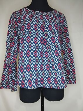 Papermoon Blue, Pink & White Geometric Long-Sleeve Top